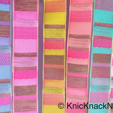 Purple, Pink And Antique Bronze Embroidered Lace Trim, Stripes Trim